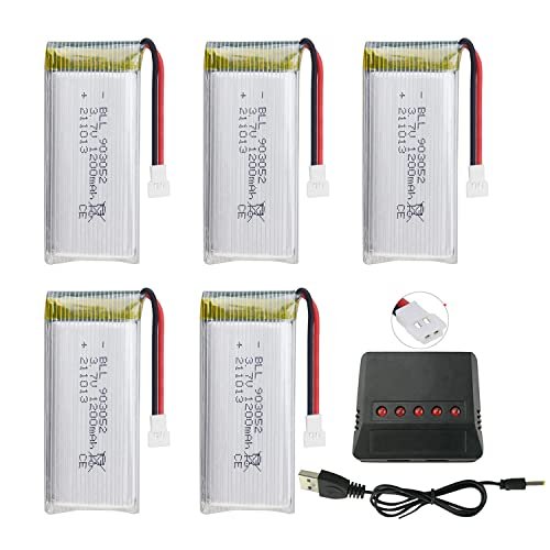 PUOO Accessory 5PCS 3.7V 1200mAh LiPo Battery and 5 in 1 Charger Compatible with SYMA X5SW X5SC X5SC 1 Drone
