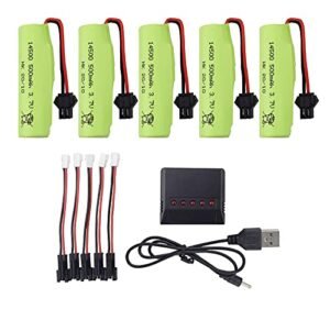 PUOO Accessory 5PCS 3.7V 500mAh Li Battery with 5 in 1 Charger for 1220A DE44 DE55 TS201 TD202 TD161 DE35 DE38 DE40 DE50 TB202 TB201 TM201 TM202 TC141 Remote Control Car