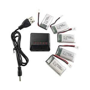 PUOO 5PCS 3.7V 400mAh Lithium Battery with 5 in 1 Charger for Syma S033G RC Helicopter and Other Drones