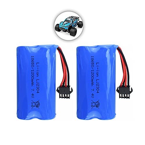 PUOO Accessory 2PCS 7.4V 1200mAh Lithium Battery with SM-4P 4 pin Plug for EC08 RC Boat RC Car Model Spare Battery
