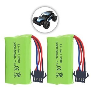 PUOO Accessory 2PCS 7.4V 500mAh Lithium Battery for EC16 DE85 Remote Control Off Road Truck