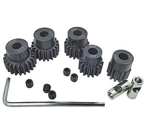 HOPLEX 32P 5mm Hardened Metal Pinion Motor Gear Set 13T 15T 17T 19T 21T with 3.175mm Coupler for RC Car Nitro Monster Truck
