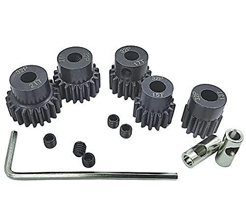 HOPLEX 32P 5mm Hardened Metal Pinion Motor Gear Set 13T 15T 17T 19T 21T with 3.175mm Coupler for RC Car Nitro Monster Truck