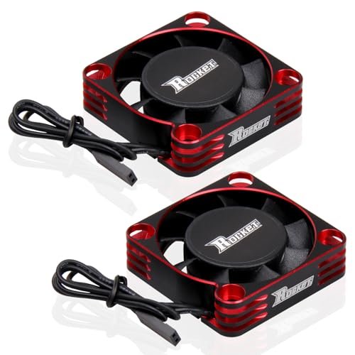 ARRAROWN 2Pack 16000RPM RC Motor Cooling Fan 40MM for 1/6 RC Car Brushless Heatsink Fans Red Black