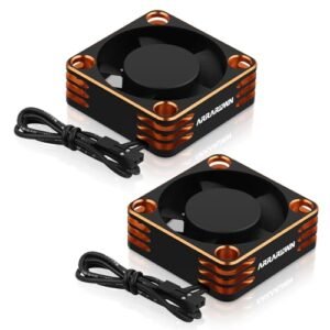 2Pack High Speed RC Brushless Motor Fan 7.4V 28000RPM Cooling Fan Heatsink for 1/8 1/10 Scale RC Cars Black Orange