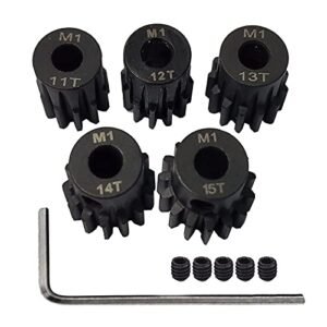 AMOGOT Metal Steel M1 Pinion Gear Sets 11T 12T 13T 14T 15T 5mm Shaft for 390 Brushless Motor RC