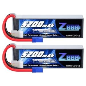 Zeee 4S Lipo Battery 14.8V 5200mAh 100C with EC5 Plug for Dogfighter RC Plane and Other RC Models 2 Pack
