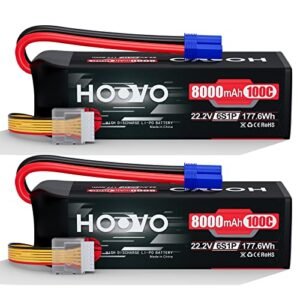 HOOVO 6S 22.2V 8000mAh 100C LiPo Battery with EC5 Plug for Snap On RC Truck and Traxxas UDR RC Car Boat Buggy 2 Pack
