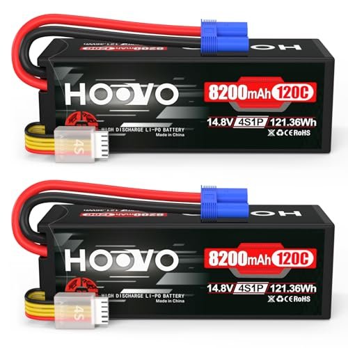 HOOVO 4S 14.8V LiPo Battery 8200mAh 120C RC Battery Pack Compatible with Arrma Losi DBXL-E RC Buggy Truggy Car Truck Boat(2 Pack)