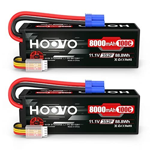 HOOVO 3S 11.1V 8000mAh 100C Lipo Battery with EC5 Connector for RC Volvo Dump Truck A45G and Other 1/8 1/10 Scale Vehicles 2 Pack