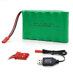 Qsmily 7.2V 1000mAh Ni Cd Rechargeable AA Battery Pack with JST Connector for Altair AA Aqua RC Boat and Other RC Toys