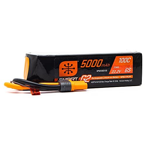 Spektrum 22.2V 5000mAh 6S 100C Smart G2 LiPo Battery IC5 SPMX56S100 Multi for RC Plane Lipo Fire Safety