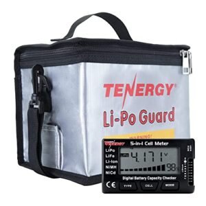 Tenergy Large Fire Retardant Lipo Bags and 5 in 1 Intelligent Digital Cell Meter Battery Checker Bundle