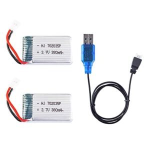 2 Pcs 3.7V 380mAh 20C Rechargeable Lipo Battery with USB Charger for Hubsan X4 H502S RC Quadcopter and Other Compatible Drones