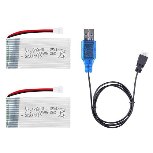 2 Pack 3.7V 500mAh 25C Rechargeable Lipo Battery with USB Charger Compatible with Syma RC Quadcopter X5C CX30 M68 BBS 868