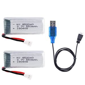 HHZ 2 Pcs 3.7V 550mAh 20C Rechargeable Lipo Battery with USB Charger for Gravely RC Mower and JXD 523 523W Quadcopter