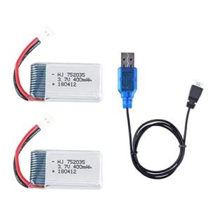 2 Pcs 3.7V 400mAh 20C Rechargeable Lipo Battery with USB Charger for Hubsan X4 H107C RC Quadcopter Spare Parts