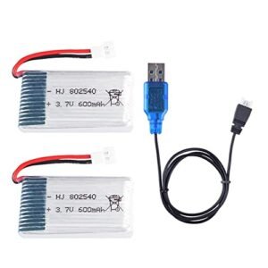 2 Pack 3.7V 600mAh 25C Lipo Battery with USB Charger for Syma X5C Explorers 2.4G 4CH RC Quadcopter Drone Spare Parts