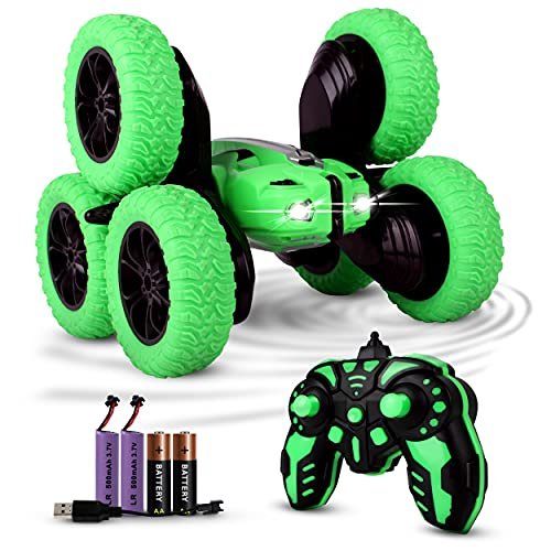 SHERPALACE 6 Wheeler LED Remote Control Car for Kids-OFF ROAD Stunt RC Car with 360 Flips-All Terrain Tires-Fast RC Drift Car-Crawler Tires & 2 Batteries- Holiday Gift Race Toy, 55+ Mins Play Time