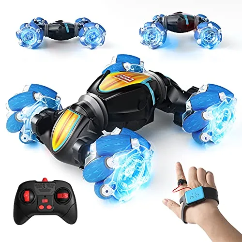 Tecnock 1 3 Scale RC Car Remote Control Crawler 4WD Gesture Sensor Stunt Car with Light for Kids Adults Blue