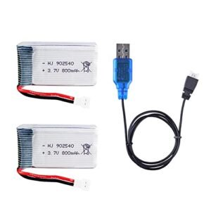 2 Pack 3.7V 800mAh 20C Rechargeable Lipo Battery with USB Charger Compatible with Syma S109G RC Helicopter and Other Drones