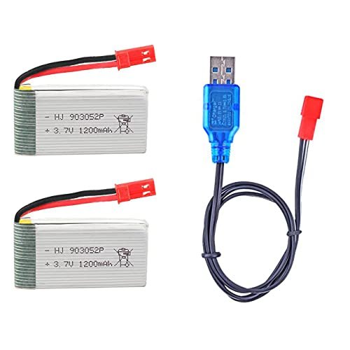 MJX 2 Pcs 3.7V 1200mAh 25C Rechargeable Lipo Battery with USB Charger for RC Plane Airfoil Template Drones