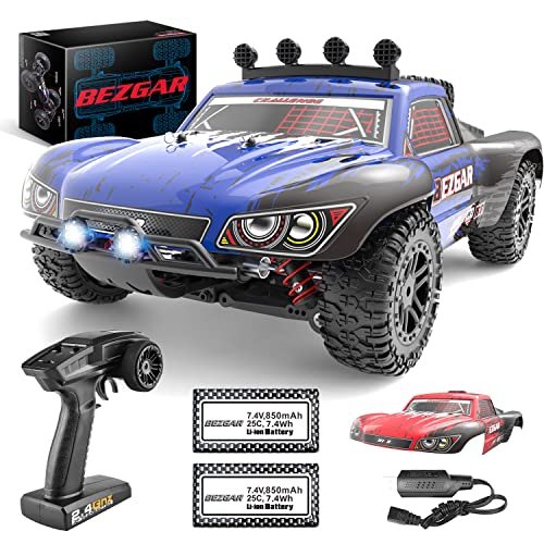BEZGAR HS181 1/18 Scale Remote Control Truck with RC Short Course Wheels 4WD 35 Km h Off Road Waterproof RC Car for Kids and Adults