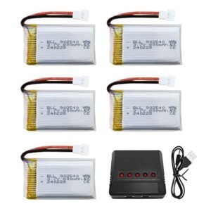 Fytoo 5PCS 3.7V 800mAh Lithium Battery &1PCS 5-in-1 Charger for Syma X5C X5C-1 X5 X5SC X5SW H5C V931 S5C S5W SS40 FQ36 T32 T5W H42 CW4 UAV 2.4G RC Quadcopter Spare Battery