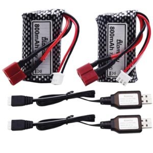 Blomiky 2 Pack 7.4V 800mAh 2S Li ion Battery with T Plug for Ignite RC Truck and Compatible Models