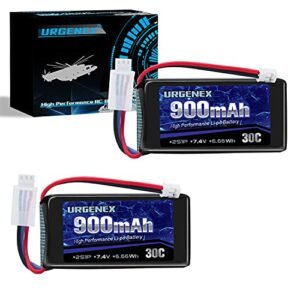 URGENEX SCX24 7.4V 2S 30C 900mAh Lipo Battery with PH2.0 Plug for RC Cars 1/24 Scale and Other Remote Control Vehicles