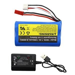fisca 7.4V 1200mAh Spare Rechargeable Battery Pack Remote Control High Speed Car SG 1603, High-Capacity Lithium Ion Battery with USB Charger, JST 2P Connector
