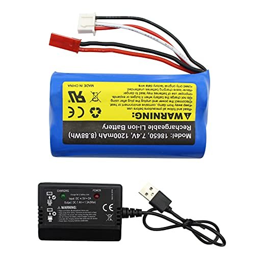 Fisca 7.4V 1200mAh Rechargeable Battery Pack for RC Fast Car SG 1603 with USB Charger and JST 2P Connector