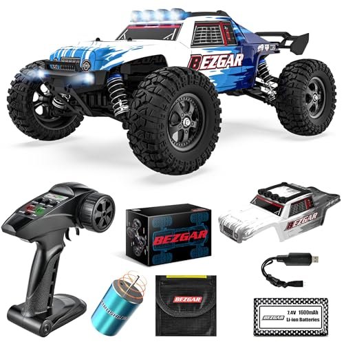BEZGAR HM124 Brushless RC Car - 1:12 Scale 52+KM/H High Speed RC Truck, 4x4 Offroad Waterproof for All Terrains, Hobby Grade Remote Control Truck for Adults and Kids Boys with Rechargeable Battery