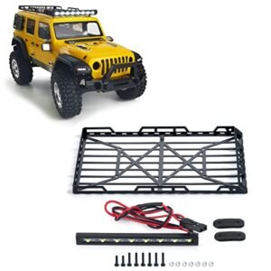 RCLIONS Stainless Steel RC Roof Rack with LED Light Bar and RC Light Bar Switch for Axial SCX24 AXI00002 T1 T2 1 24th RC Crawler Truck Car