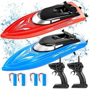 Twister CK 2PACK RC Boats with Guns Remote Control Boats for Kids and Adults 10kmH 2.4G High Speed Fast RC Boats for Pools and Lakes with 4 Rechargeable Battery Blue Red