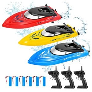 SpeedX 3PACK Remote Control RC Boat for Kids with Rechargeable RC Boat Batteries 2.4Ghz Waterproof High Speed Water Toys