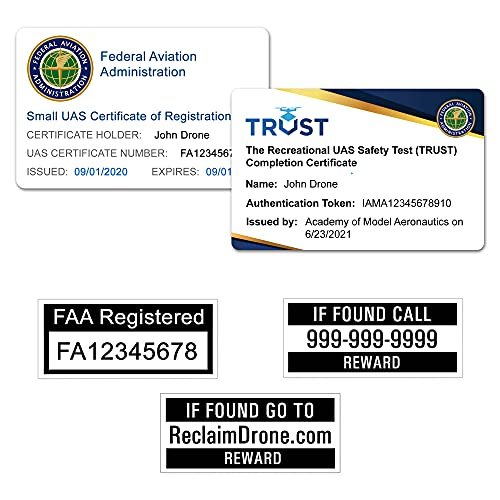 DB TRUST 1 FAA UAS Registration Card TRUST Recreational Safety Test Certificate with Drone Labels for RC Plane Registration