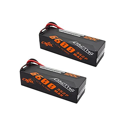 CNHL 6600mAh 11.1V 3S Lipo Battery 120C Hard Case with T Plug for RC Car 1/8 1/10 Scale Vehicles RC Boats Truck Truggy 2 Packs
