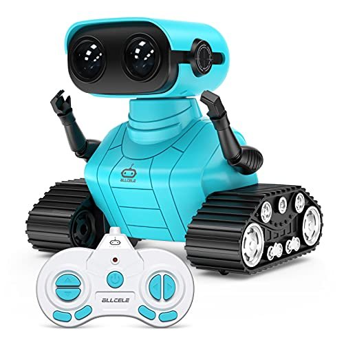 ALLCELE Remote Control RC Jet Robot Toy for Kids Rechargeable with Music and LED Eyes Gift for Boys Age 3 and Up Blue