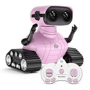 ALLCELE Remote Control RC Jets for Kids Rechargeable RC Robot Toy with Music LED Eyes Gift for Children Age 3 Years and Up Pink