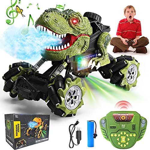 Pamopamo 1:16 Dinosaur RC Monster Truck with Music LED Lights and Spray Mist the Best RC Monster Truck for Adults and Kids