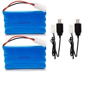 GLESOURCE 2 Pack 9.6V NiMH Battery Pack 2000mAh RC Battery with Standard Tamiya Connector for Hatsan Factor RC Cars Robots Includes 2PCS USB Charging Cable