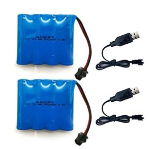GLESOURCE RC 2.2 Beadlock Wheels 4.8V 1000mAh Ni CD Battery Pack 2 Pack with USB Charging Cable for 1 18 RC Truck Car