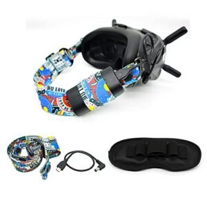 DJI FPV Goggles V2 Adjustable Head Strap with Graffiti Design Includes 30cm Power Supply Line and 3 in 1 Storage Pad Perfect for RC in Power Motors Enthusiasts