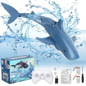 GearRoot Remote Control Shark Toy RC Boat 1:18 Scale 2.4G High Simulation Shark Large Capacity 700mAh Great Gift RC Boat Pool Toys for Boys Girls Kids