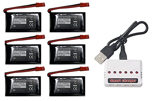 Sky Viper Drones Batteries Set of 6 1200mAh 3.7V with Smart Charger Compatible with Most Models