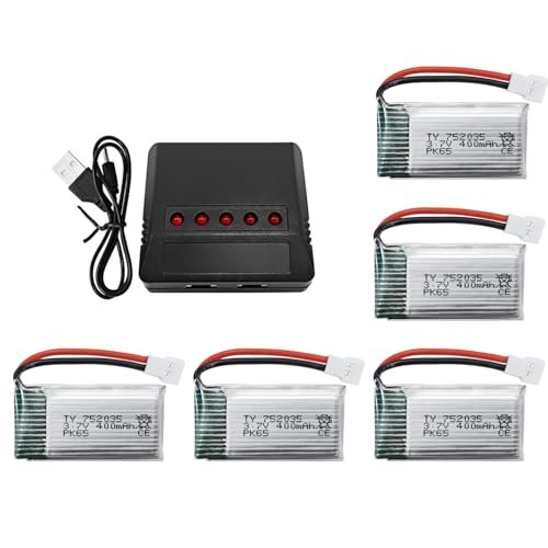Sea Jump 5PCS 3.7V 400mAh High Rate Lithium Battery with 5 in 1 Charger for Drones Ending in RC