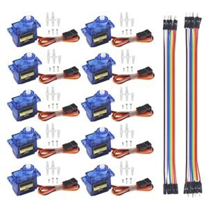 AEDIKO 10pcs SG90 Micro Servo Motor Kit 9G Mini Servos for RC Gas Boat Fuel Tanks Robot Arm Helicopter Airplane Car Control