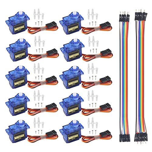 AEDIKO 10pcs SG90 Micro Servo Motor Kit 9G Mini Servos for RC Gas Boat Fuel Tanks Robot Arm Helicopter Airplane Car Control