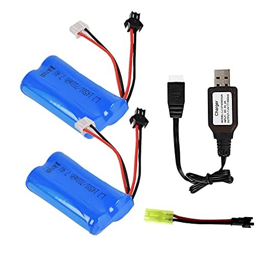 OooSure 7.4V 700mAh Lipo Batteries Fit for H101 RC Boats,Anstoy Gel Ball Blaster,WPL MN RC Cars Hobby Remote & App Controlled Vehicle with SM2P to Mini Tamiya Switch Cable